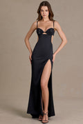 Chic Satin Embellished Bralette Gown in Black