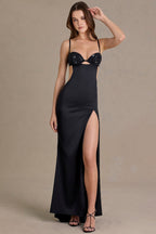 Chic Satin Embellished Bralette Gown in Black