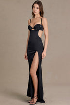 Chic Satin Embellished Bralette Gown in Black
