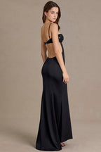 Chic Satin Embellished Bralette Gown in Black