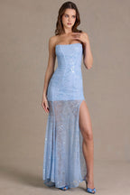 Chic Embellished Lace Corset Gown in Sky Blue