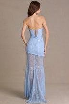 Chic Embellished Lace Corset Gown in Sky Blue