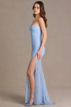 Chic Embellished Lace Corset Gown in Sky Blue