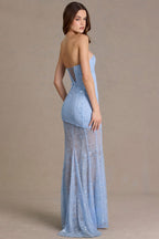 Chic Embellished Lace Corset Gown in Sky Blue