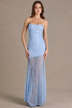 Chic Embellished Lace Corset Gown in Sky Blue