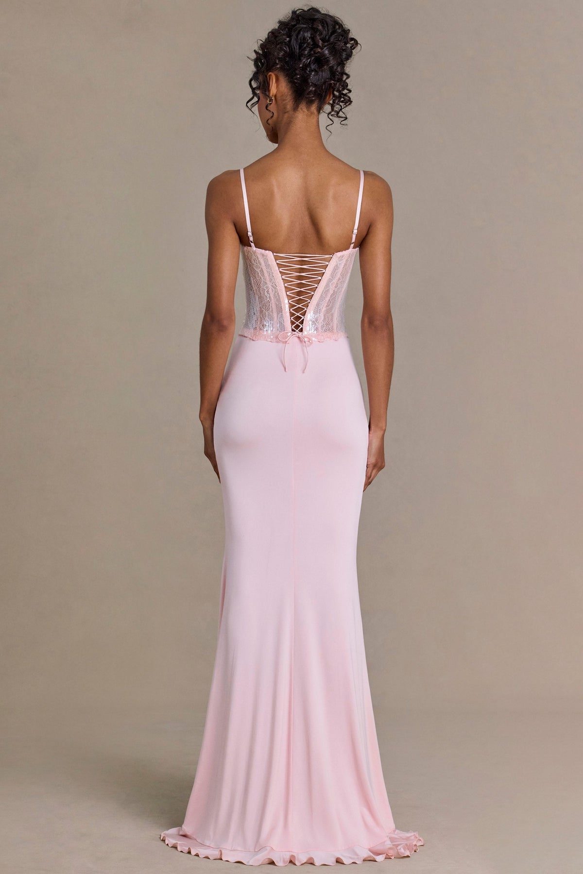 Chic Embellished Lace Corset Gown in Blossom