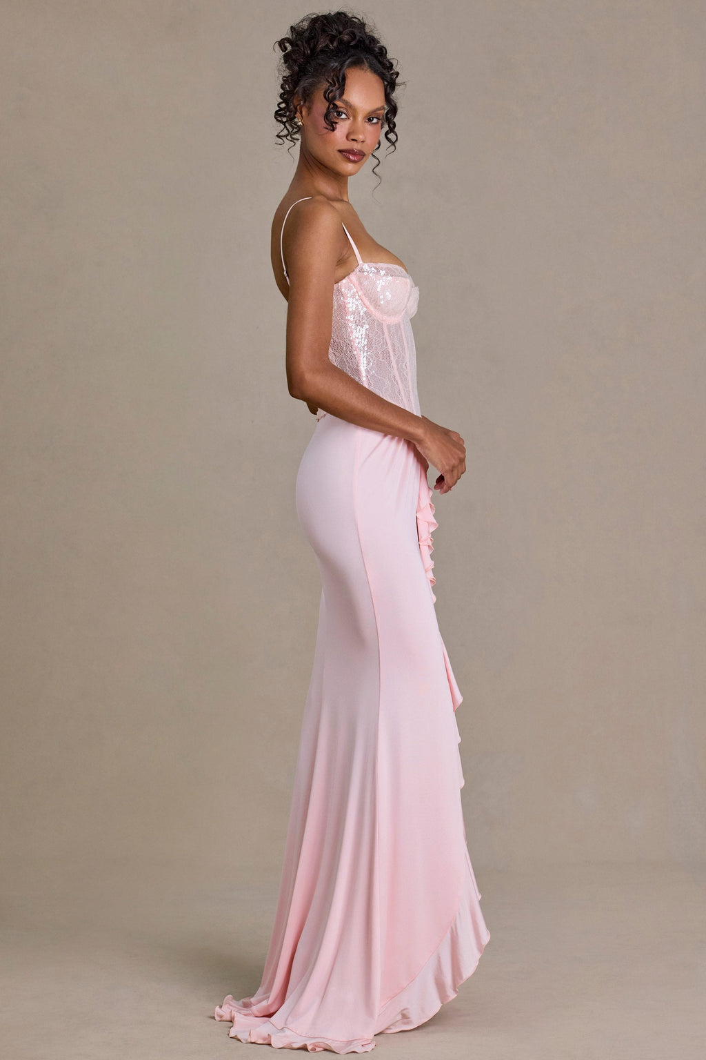 Chic Embellished Lace Corset Gown in Blossom