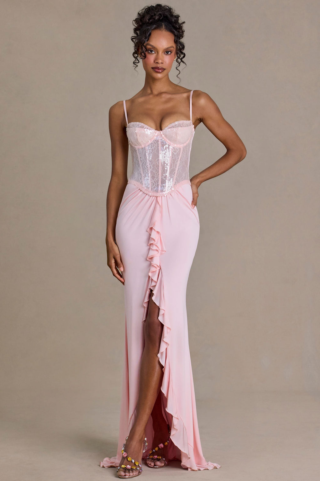Chic Embellished Lace Corset Gown in Blossom