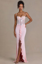 Chic Embellished Lace Corset Gown in Blossom