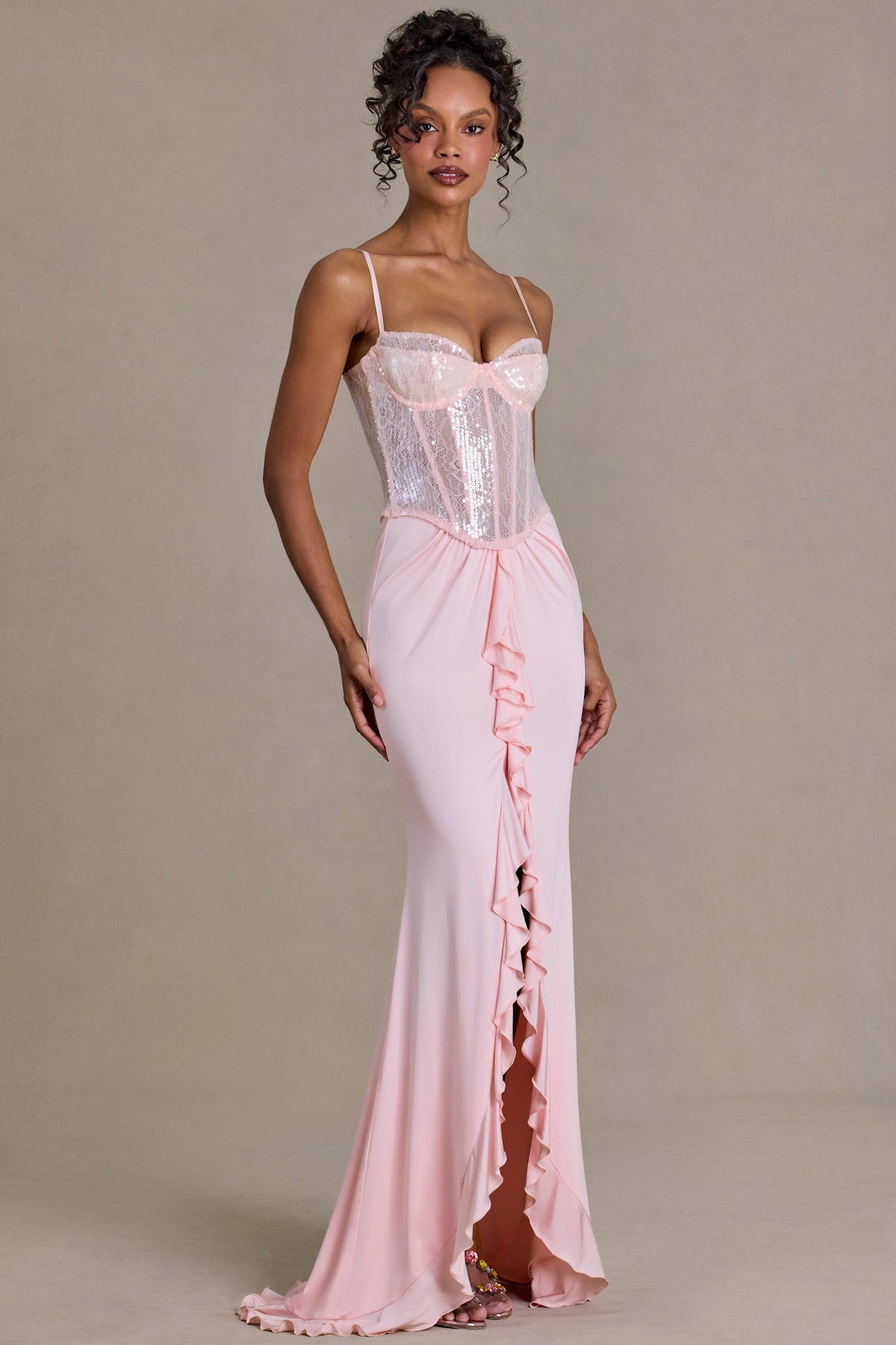 Chic Embellished Lace Corset Gown in Blossom
