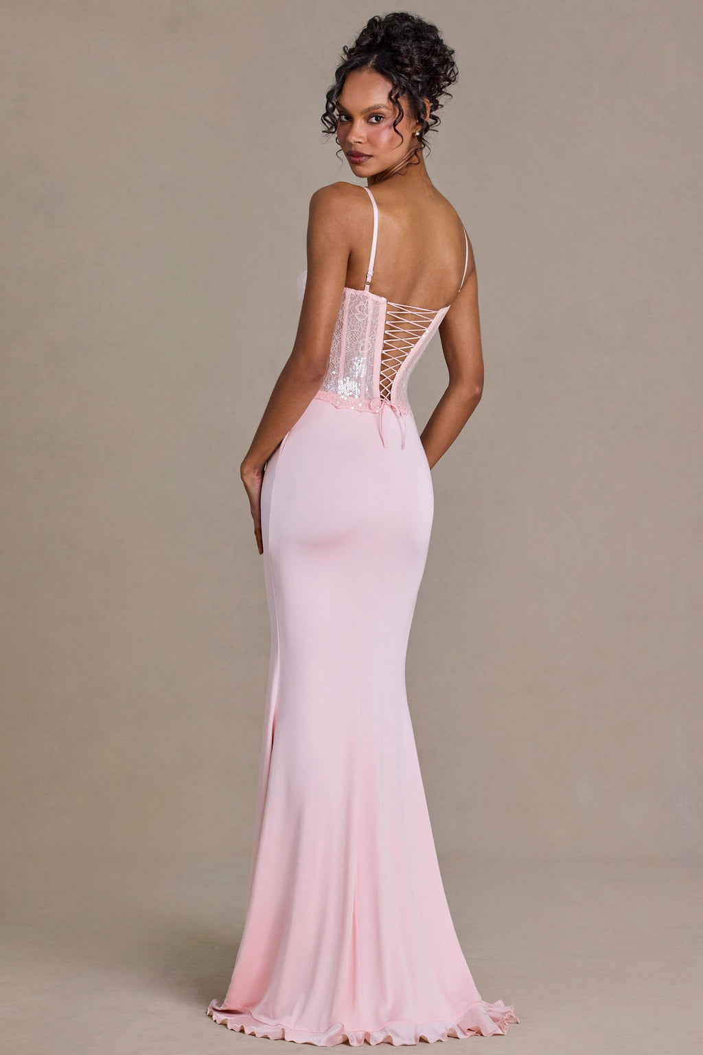 Chic Embellished Lace Corset Gown in Blossom