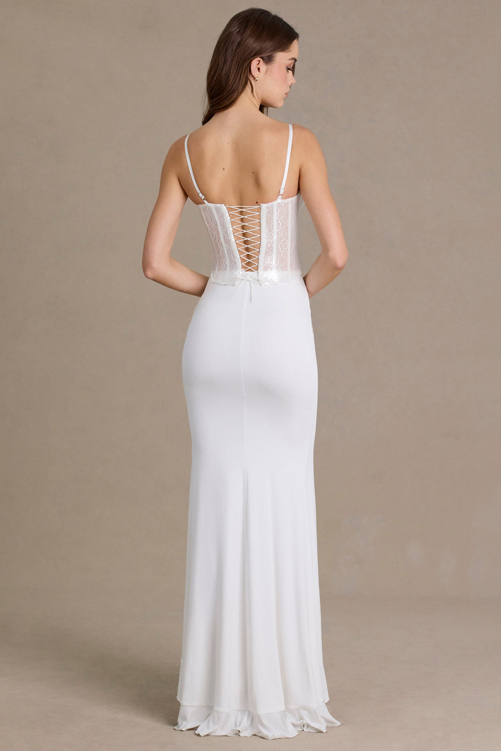 Chic Embellished Lace Corset Gown in Snow