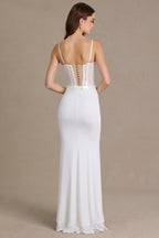 Chic Embellished Lace Corset Gown in Snow
