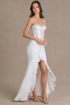 Chic Embellished Lace Corset Gown in Snow