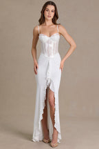 Chic Embellished Lace Corset Gown in Snow