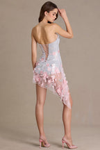 Chic Embellished Tulle Corset Mini Dress in Silver Floral
