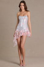 Chic Embellished Tulle Corset Mini Dress in Silver Floral