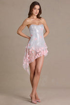 Chic Embellished Tulle Corset Mini Dress in Silver Floral