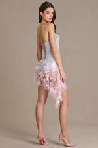 Chic Embellished Tulle Corset Mini Dress in Silver Floral