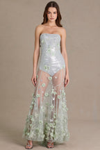 Chic Embellished Tulle Corset Gown in Sage Green