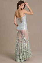 Chic Embellished Tulle Corset Gown in Sage Green