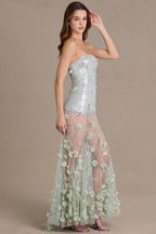 Chic Embellished Tulle Corset Gown in Sage Green
