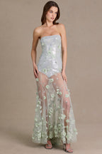 Chic Embellished Tulle Corset Gown in Sage Green