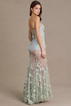 Chic Embellished Tulle Corset Gown in Sage Green