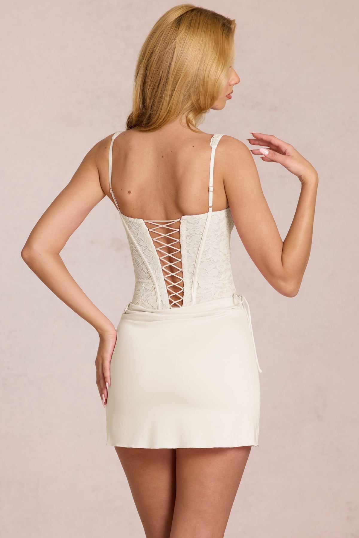 Chic Lace Corset Mini Dress in Pearl