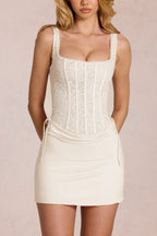 Chic Lace Corset Mini Dress in Pearl