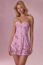 Chic Embellished Bandeau Mini Dress in Candyfloss Pink