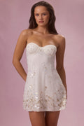 Chic Embellished Bandeau Mini Dress in Pearl
