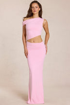 Chic Asymmetric Drape Maxi Dress in Blossom Pink