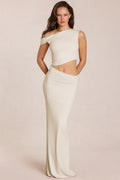 Chic Asymmetric Drape Maxi Dress in Ivory