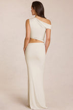 Chic Asymmetric Drape Maxi Dress in Ivory