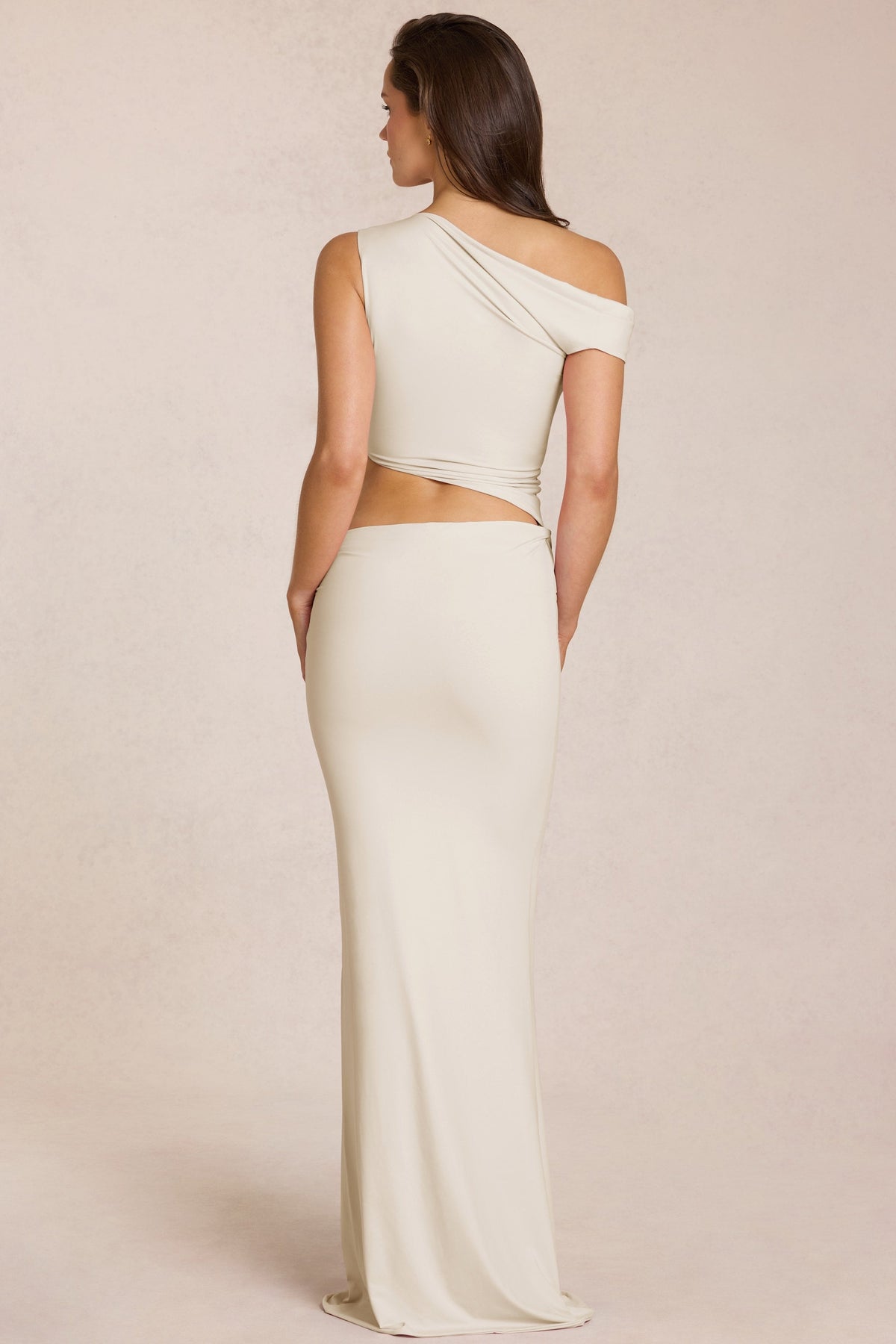 Chic Asymmetric Drape Maxi Dress in Ivory
