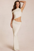 Chic Asymmetric Drape Maxi Dress in Ivory