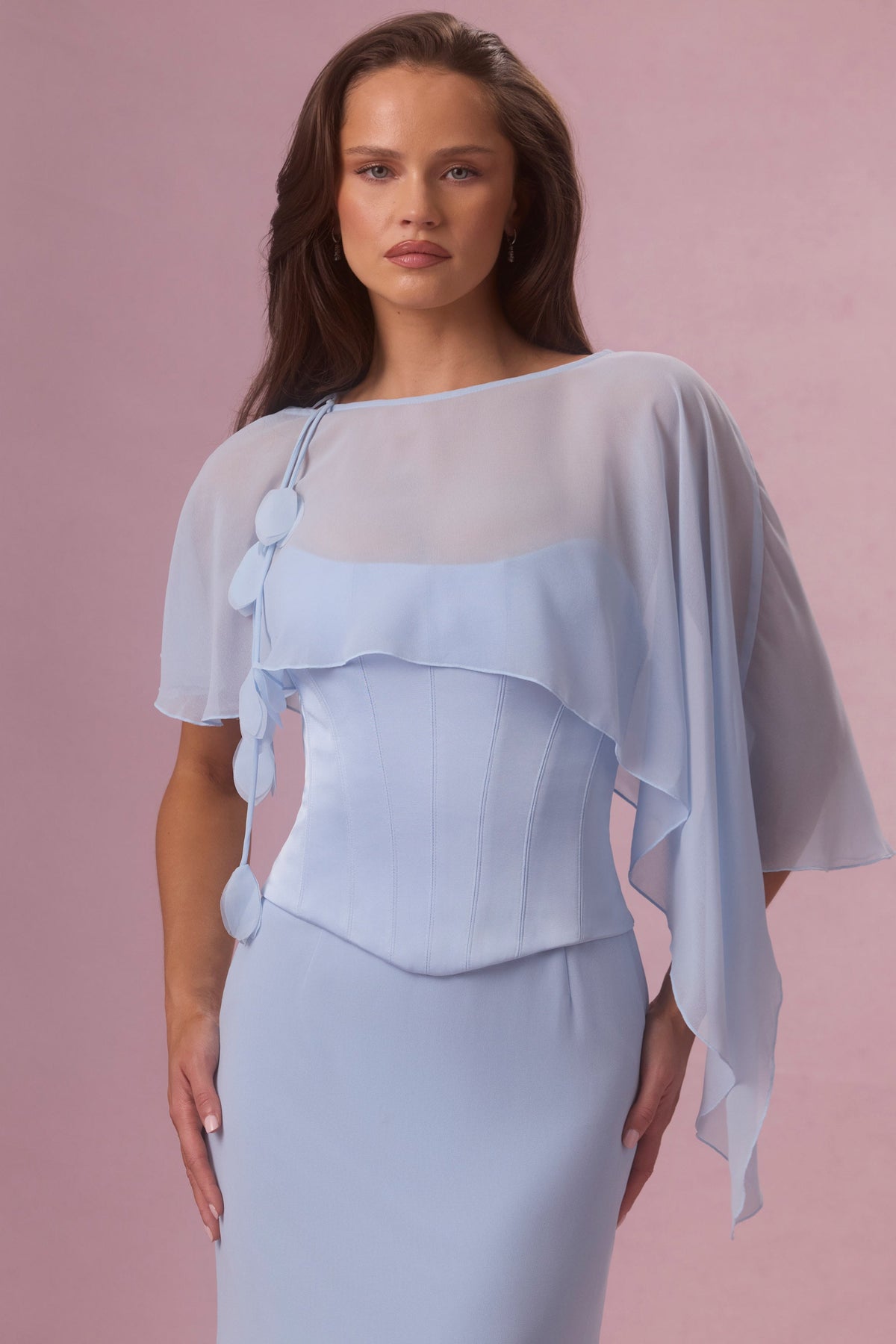 Chic Chiffon Cape in Sky Blue