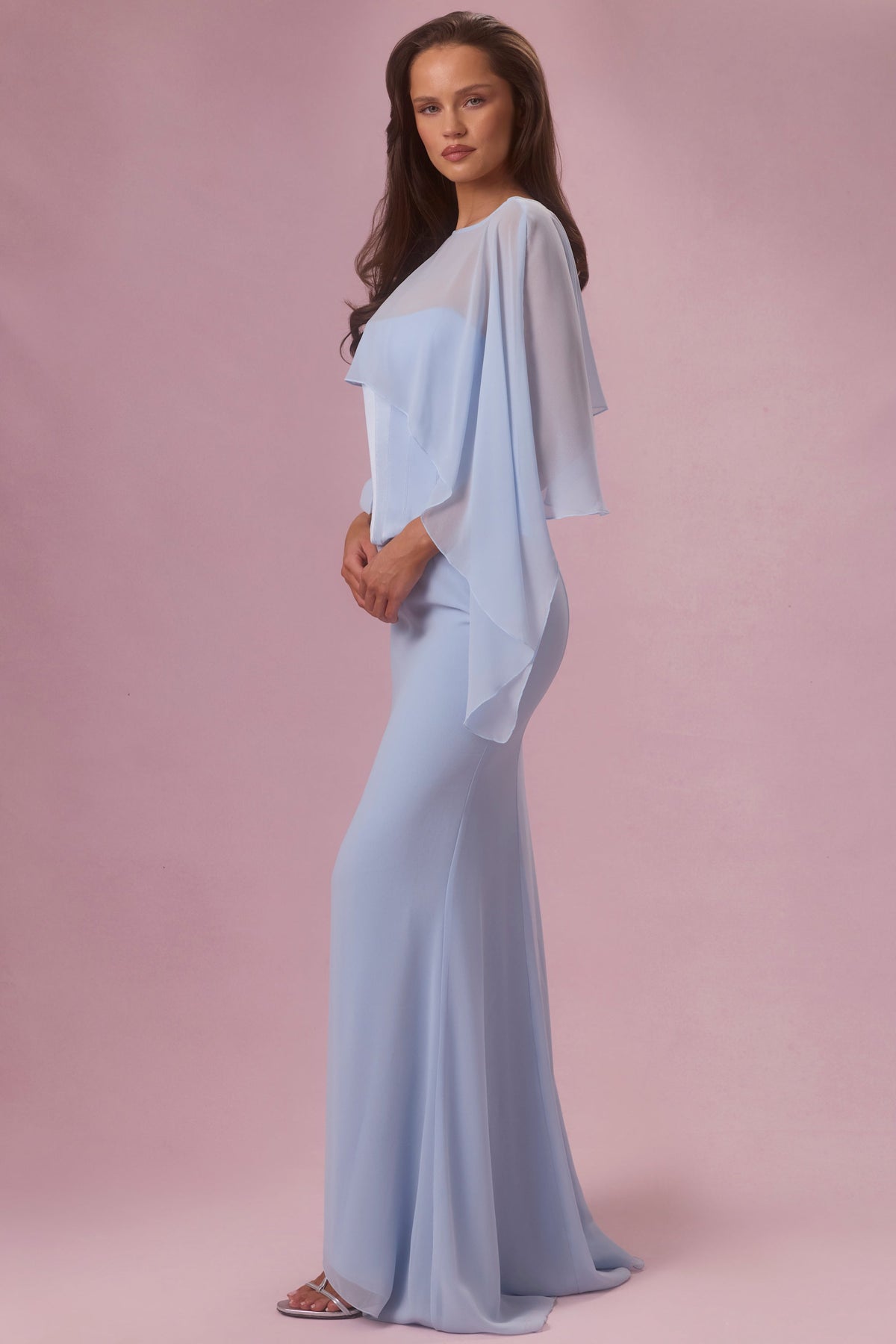 Chic Chiffon Cape in Sky Blue