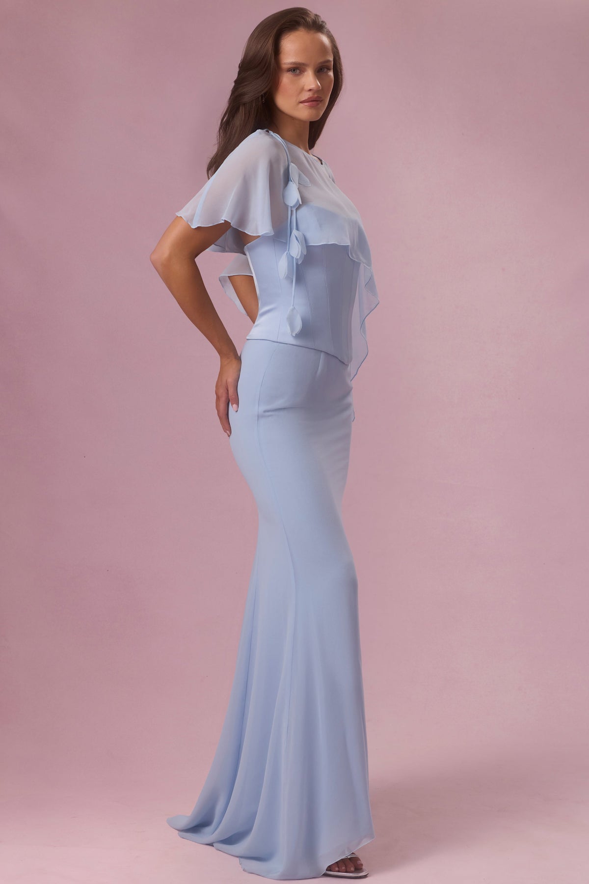 Chic Chiffon Cape in Sky Blue