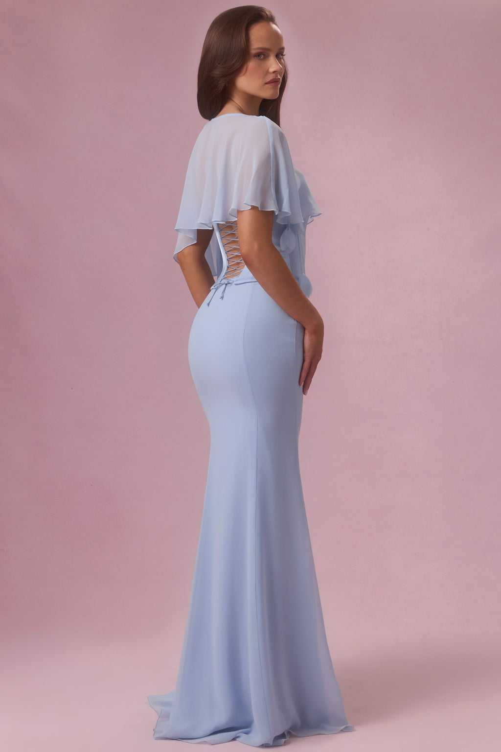 Chic Chiffon Cape in Sky Blue