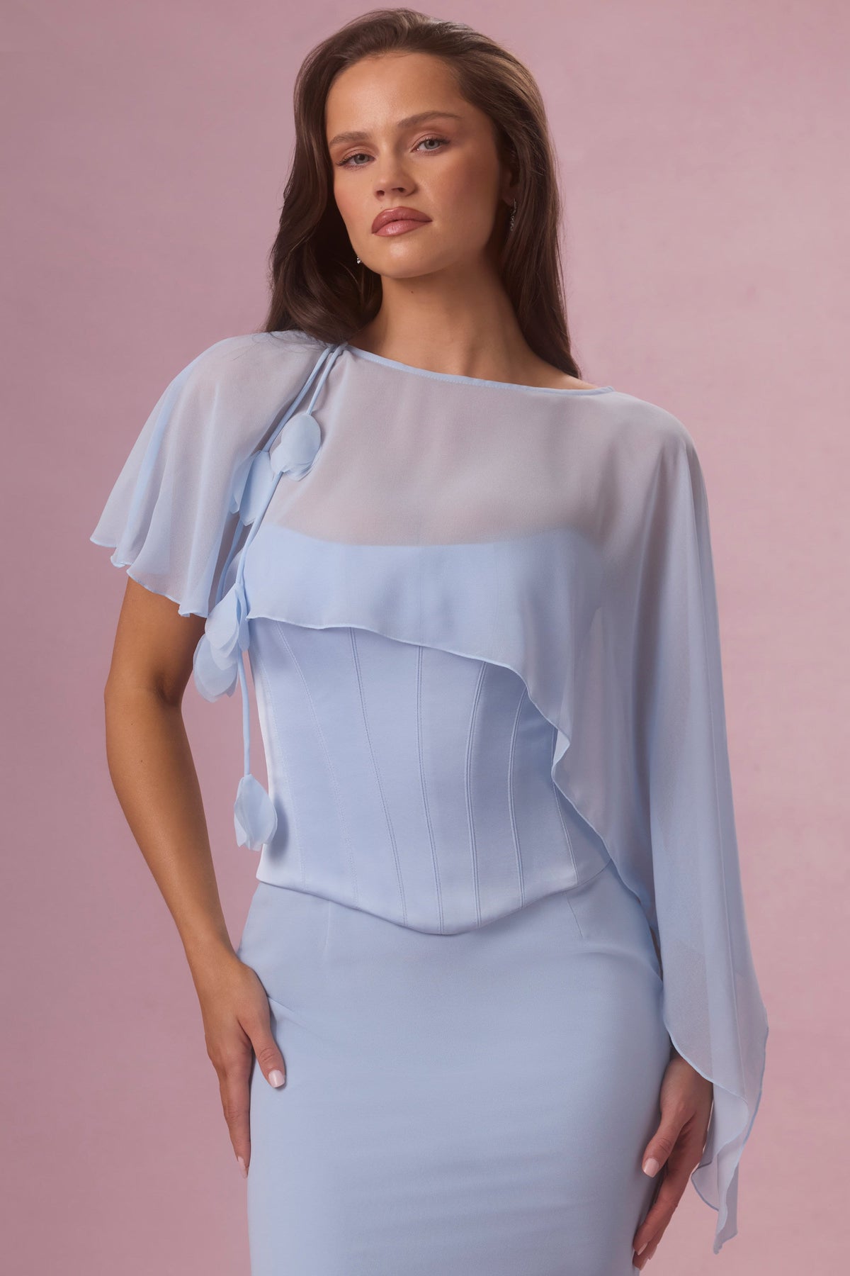 Chic Chiffon Cape in Sky Blue