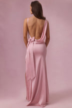 Chic Satin Draped Bridesmaid Dress in Blush Pink