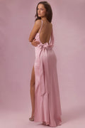 Chic Satin Draped Bridesmaid Dress in Blush Pink