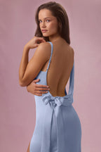Chic Satin Draped Bridesmaid Dress in Sky Blue