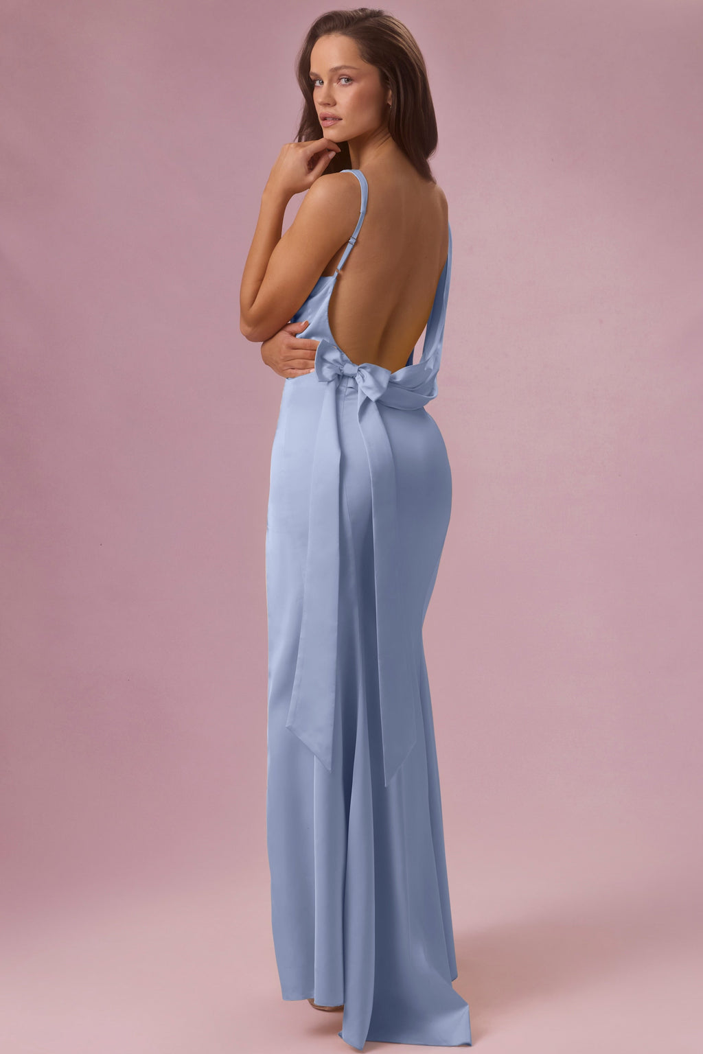 Chic Satin Draped Bridesmaid Dress in Sky Blue