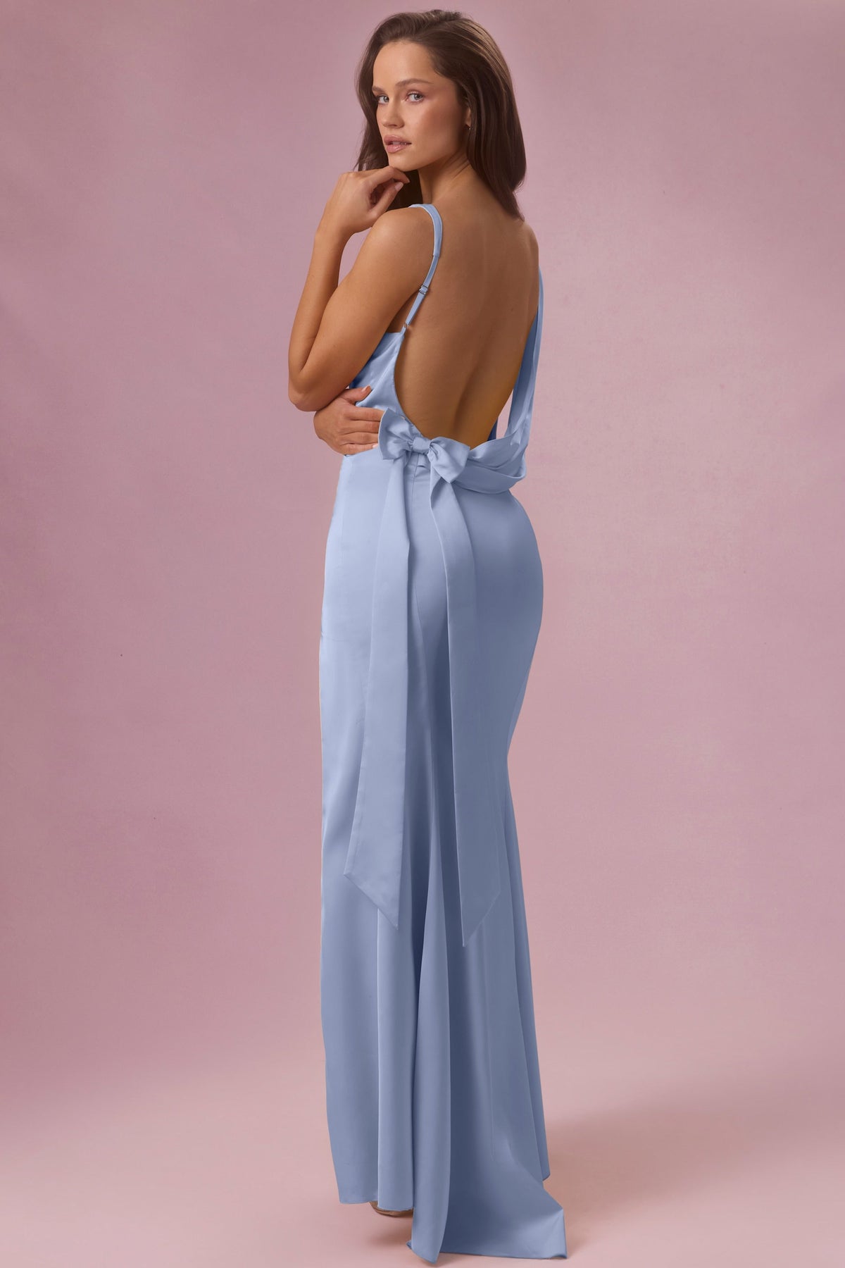 Chic Satin Draped Bridesmaid Dress in Sky Blue