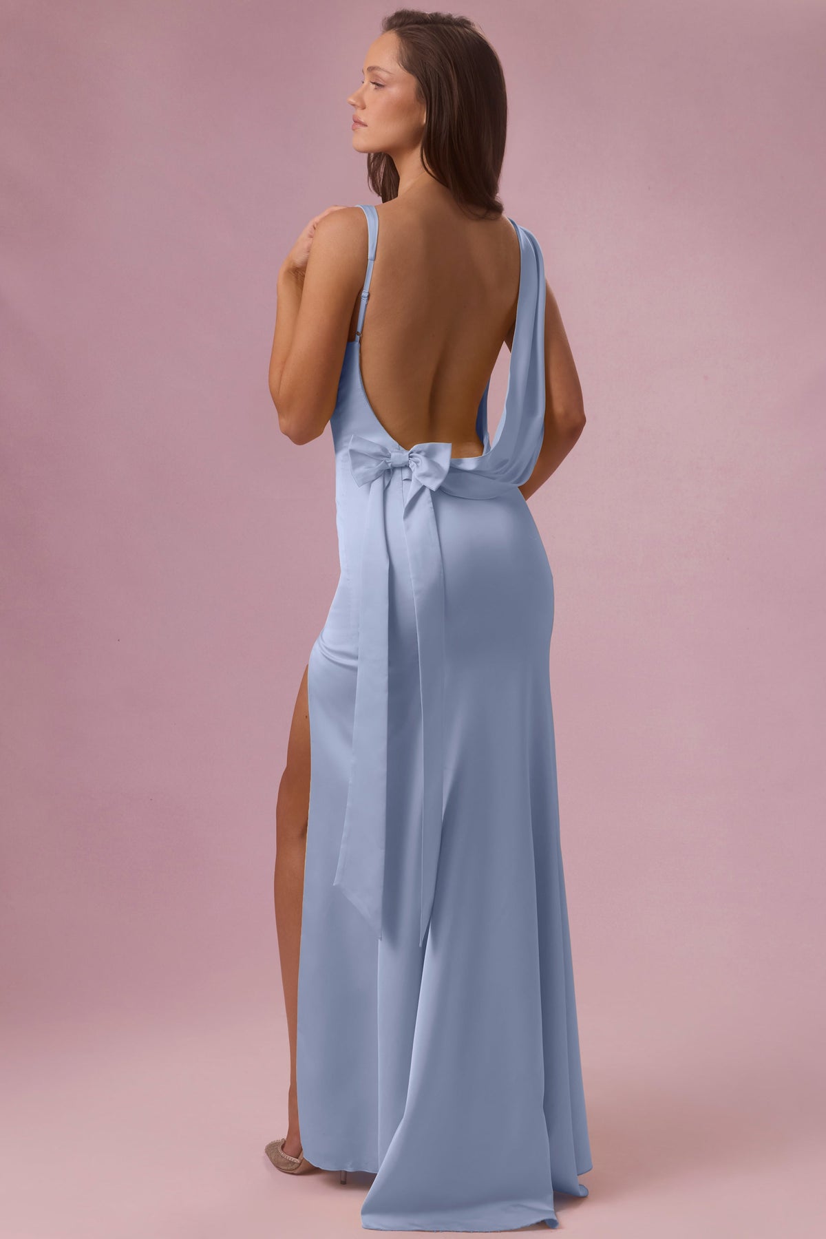 Chic Satin Draped Bridesmaid Dress in Sky Blue