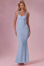 Chic Lace Sweetheart-Neck Gown in Sky Blue