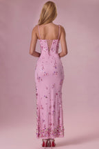Chic Embellished Corset Maxi Dress in Candyfloss Pink